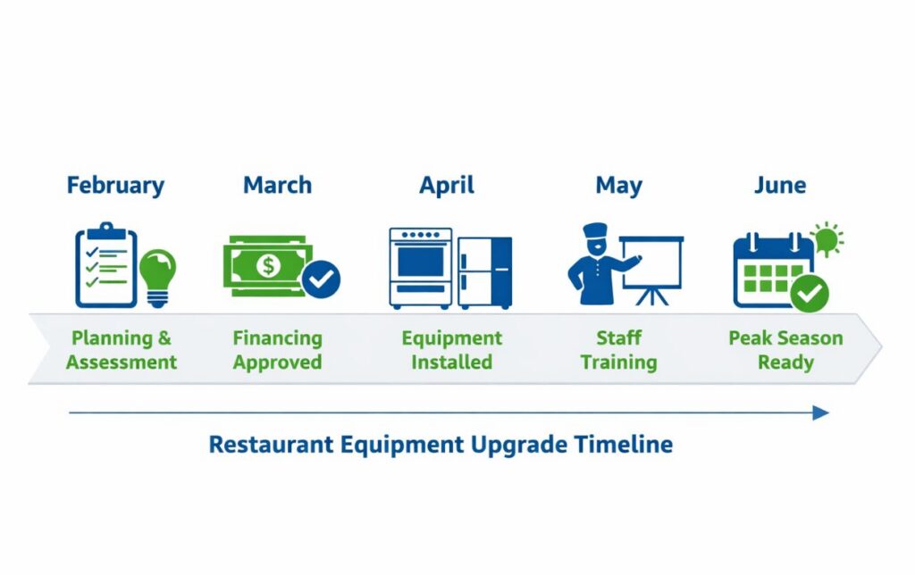 Restaurant Equipment Upgrade Timeline Spring To Summer spring restaurant equipment upgrade timeline showing financing, installation, and summer readiness