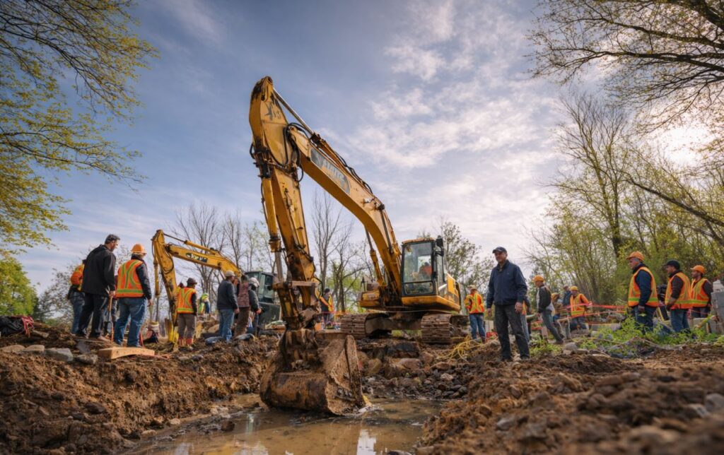 construction crew starting spring project with financed equipment