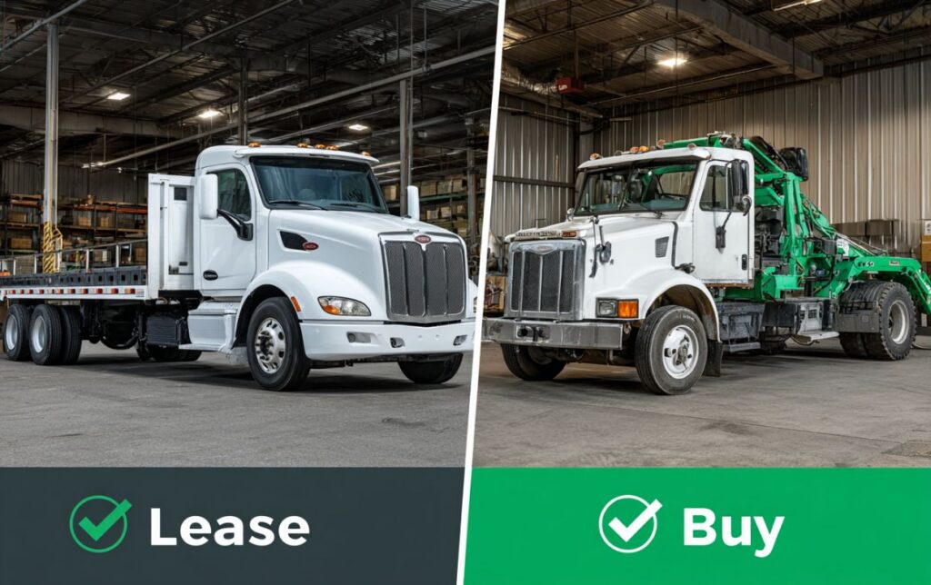 Tow Truck Lease Vs Buy Comparison tow truck financing comparison showing lease versus buy options for flatbed and wrecker equipment