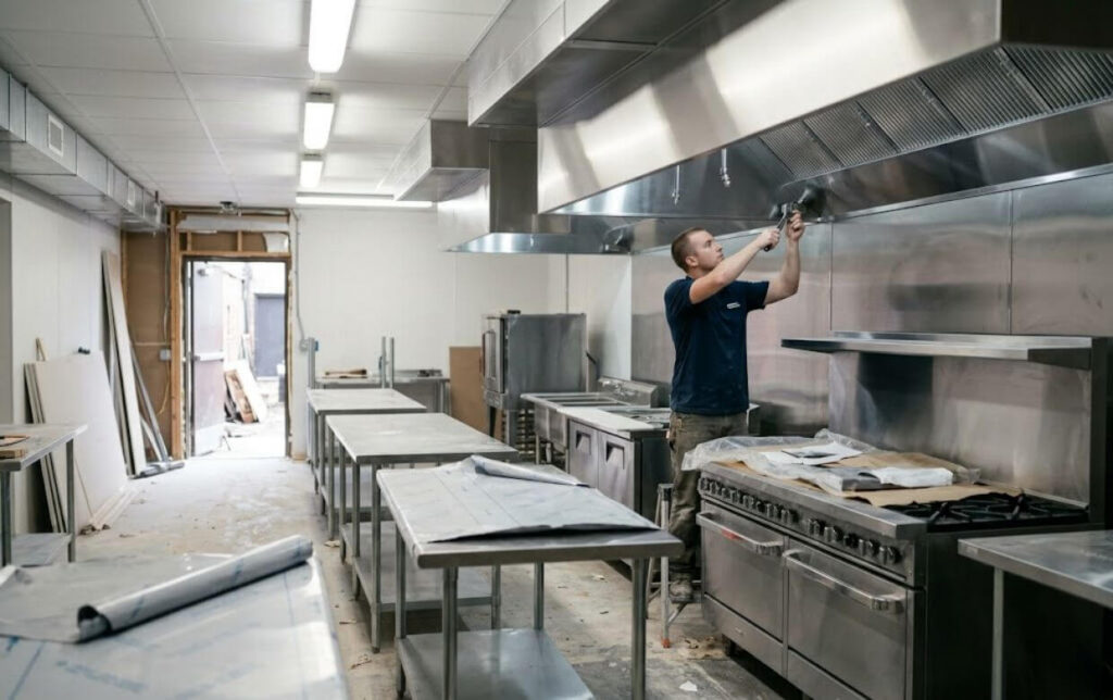 Restaurant Kitchen Equipment Buildout Second Location commercial kitchen equipment being installed at a new restaurant location